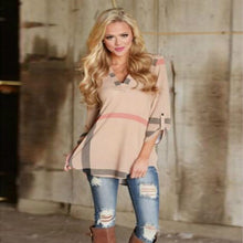 2017 Autumn Fashion Ladies Top V Neck Tops Tee Plaid Women Blouse Shirt Three-quarter Sleeve Casual Feminine Blouses