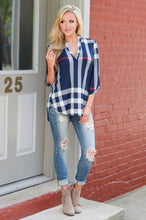 2017 Autumn Fashion Ladies Top V Neck Tops Tee Plaid Women Blouse Shirt Three-quarter Sleeve Casual Feminine Blouses