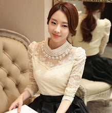Dingaozlz elegant long sleeve bodysuit beaded Women lace blouse shirts crochet tops blusas Mesh Chiffon blouse female clothing