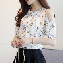 2017 Chiffon Print Blusas Floral Shirt For Womens Elegant Open Shoulder Blouses Women Ete Plus Size Female Tops 825C 30
