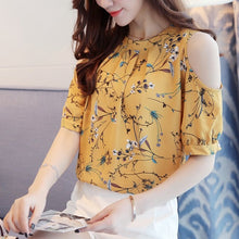 2017 Chiffon Print Blusas Floral Shirt For Womens Elegant Open Shoulder Blouses Women Ete Plus Size Female Tops 825C 30