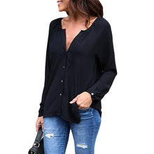 V Neck Sexy Long Sleeve Blouse Button Loose Chiffon Women Shirt Elegant Top