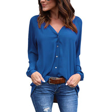V Neck Sexy Long Sleeve Blouse Button Loose Chiffon Women Shirt Elegant Top