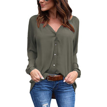 V Neck Sexy Long Sleeve Blouse Button Loose Chiffon Women Shirt Elegant Top