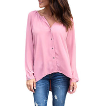 V Neck Sexy Long Sleeve Blouse Button Loose Chiffon Women Shirt Elegant Top