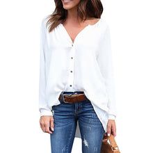 V Neck Sexy Long Sleeve Blouse Button Loose Chiffon Women Shirt Elegant Top