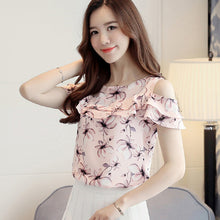 2017 Women Off Shoulder Short Sleeve Blouses Print Floral Chiffon Shirts Casual Ladies Clothing Female Blusas Women Tops 62G 30