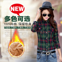 Winter Velvet Thick Keep Warm Plaid Blouse Female Long Sleeve Tops Women 2018 Winter Casual Checked Blouse Thick Cotton Shirts