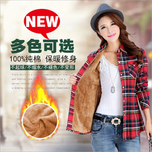 Winter Velvet Thick Keep Warm Plaid Blouse Female Long Sleeve Tops Women 2018 Winter Casual Checked Blouse Thick Cotton Shirts