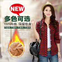 Winter Velvet Thick Keep Warm Plaid Blouse Female Long Sleeve Tops Women 2018 Winter Casual Checked Blouse Thick Cotton Shirts