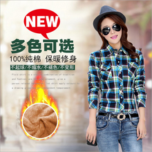 Winter Velvet Thick Keep Warm Plaid Blouse Female Long Sleeve Tops Women 2018 Winter Casual Checked Blouse Thick Cotton Shirts