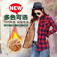 Winter Velvet Thick Keep Warm Plaid Blouse Female Long Sleeve Tops Women 2018 Winter Casual Checked Blouse Thick Cotton Shirts