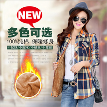Winter Velvet Thick Keep Warm Plaid Blouse Female Long Sleeve Tops Women 2018 Winter Casual Checked Blouse Thick Cotton Shirts