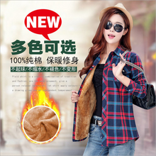 Winter Velvet Thick Keep Warm Plaid Blouse Female Long Sleeve Tops Women 2018 Winter Casual Checked Blouse Thick Cotton Shirts