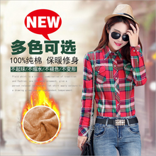 Winter Velvet Thick Keep Warm Plaid Blouse Female Long Sleeve Tops Women 2018 Winter Casual Checked Blouse Thick Cotton Shirts