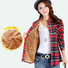 Winter Velvet Thick Keep Warm Plaid Blouse Female Long Sleeve Tops Women 2018 Winter Casual Checked Blouse Thick Cotton Shirts
