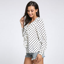 2018 Fashion Spring Summer Women Chiffon Blouse Sexy Lace Up V Neck Ruffles Long Sleeve Black White Tops Casual Plus Size Shirt