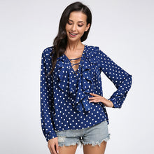 2018 Fashion Spring Summer Women Chiffon Blouse Sexy Lace Up V Neck Ruffles Long Sleeve Black White Tops Casual Plus Size Shirt